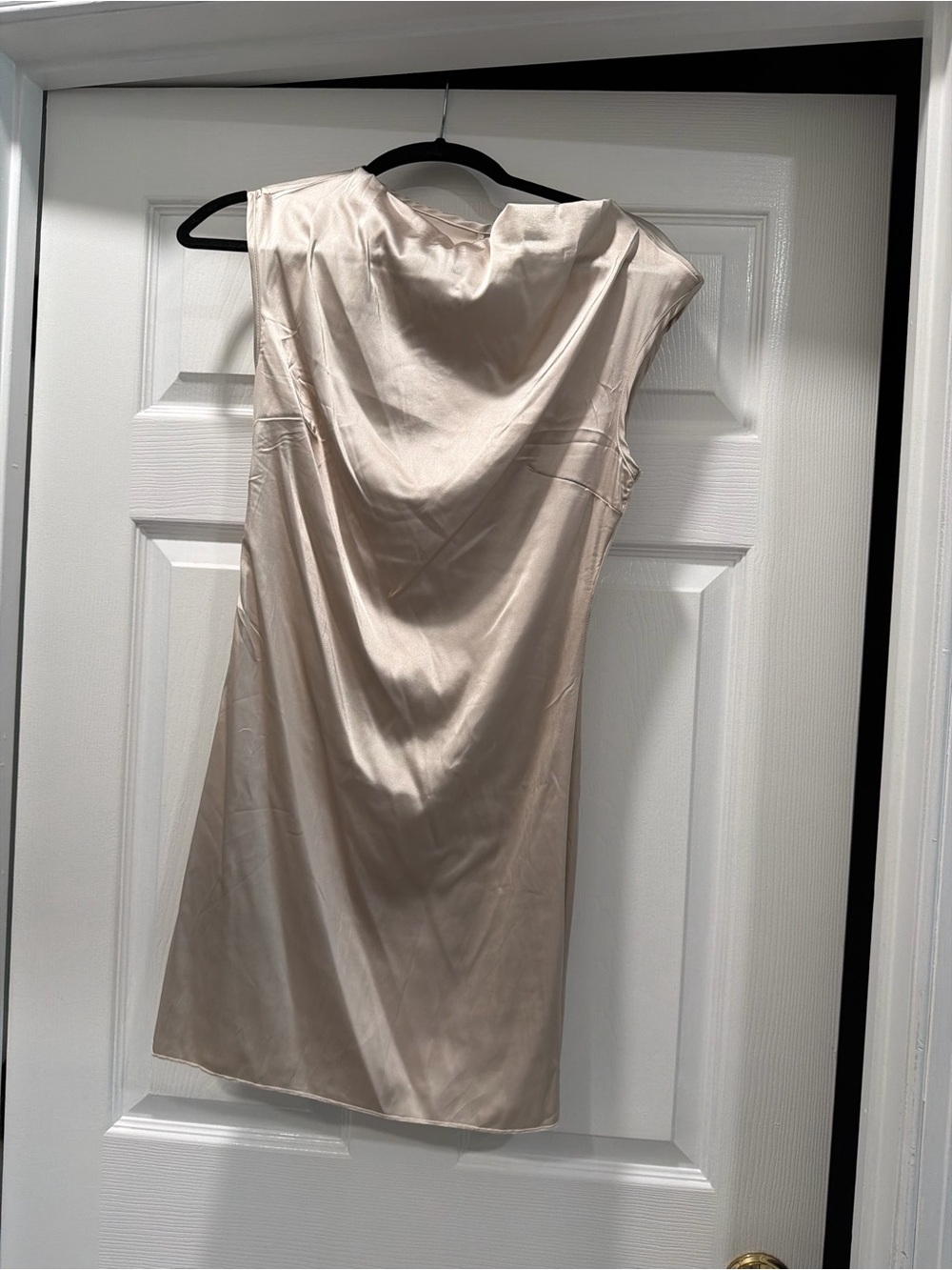 Sleeveless Cowl Neck Satin Dress in Light Beige
